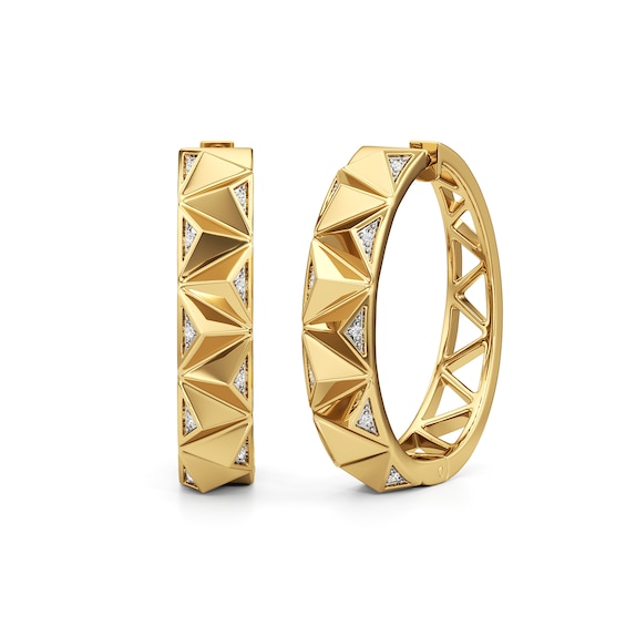1/20 CT. T.w. Diamond Spike Hoop Earrings in Sterling Silver with 24K Gold Plate