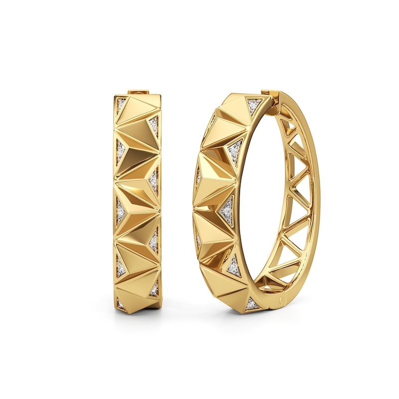 Main Image 1 of 1/20 CT. T.W. Diamond Spike Hoop Earrings in Sterling Silver with 24K Gold Plate