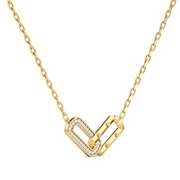 1/10 CT. T.W. Diamond Interlocking Oval Link Heart Necklace in Sterling Silver with 24K Gold Plate