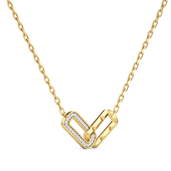 1/10 CT. T.w. Diamond Interlocking Oval Link Heart Necklace in Sterling Silver with 24K Gold Plate
