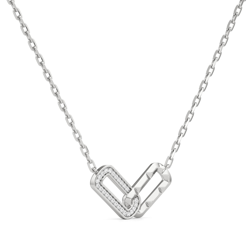 Main Image 1 of 1/10 CT. T.W. Diamond Interlocking Oval Link Heart Necklace in Sterling Silver