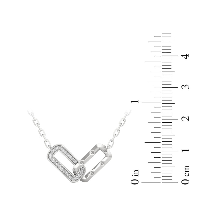 Main Image 2 of 1/10 CT. T.W. Diamond Interlocking Oval Link Heart Necklace in Sterling Silver