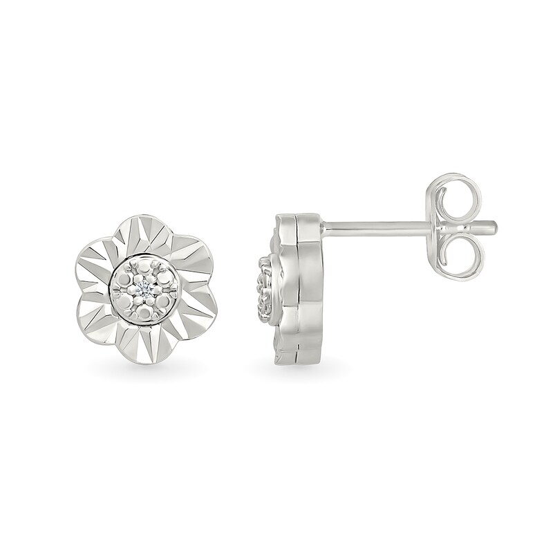 Main Image 2 of Diamond Accent Flower Stud Earrings in Sterling Silver