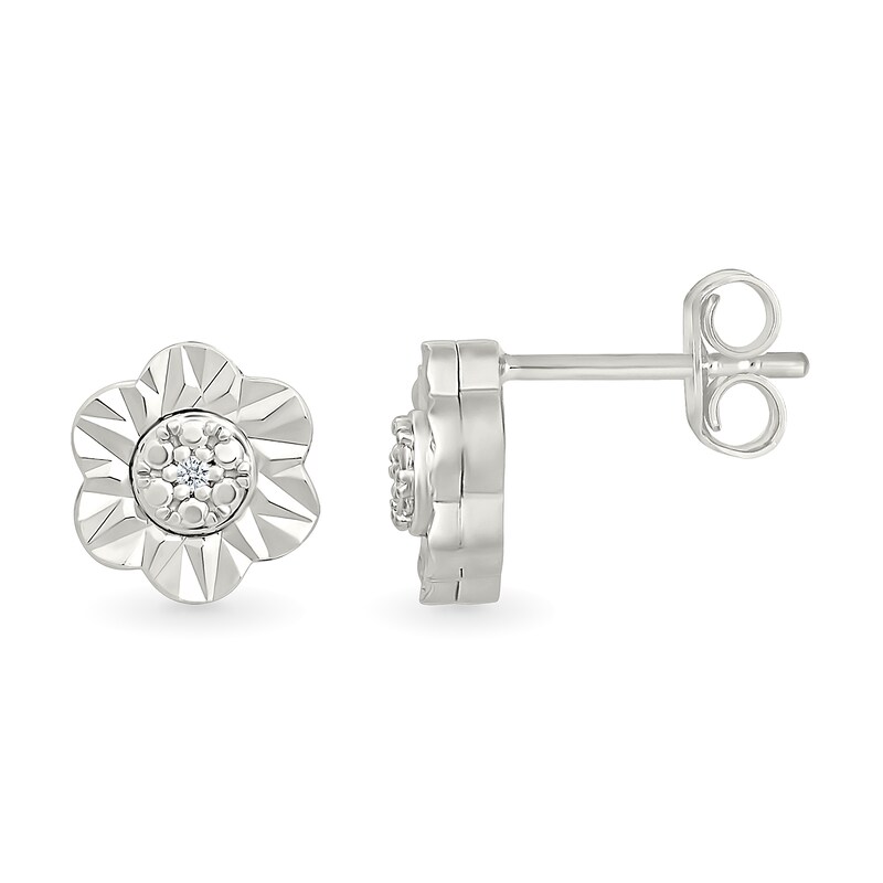 Main Image 3 of Diamond Accent Flower Stud Earrings in Sterling Silver