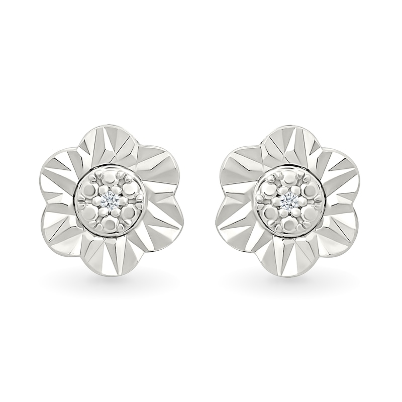 Main Image 4 of Diamond Accent Flower Stud Earrings in Sterling Silver