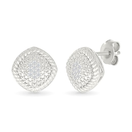 1/20 CT. T.W. Diamond Rope-Textured Frame Tilted Cushion Stud Earrings in Sterling Silver