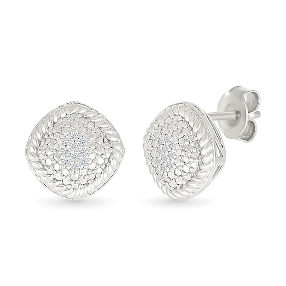 1/20 CT. T.w. Diamond Rope-Textured Frame Tilted Cushion Stud Earrings in Sterling Silver