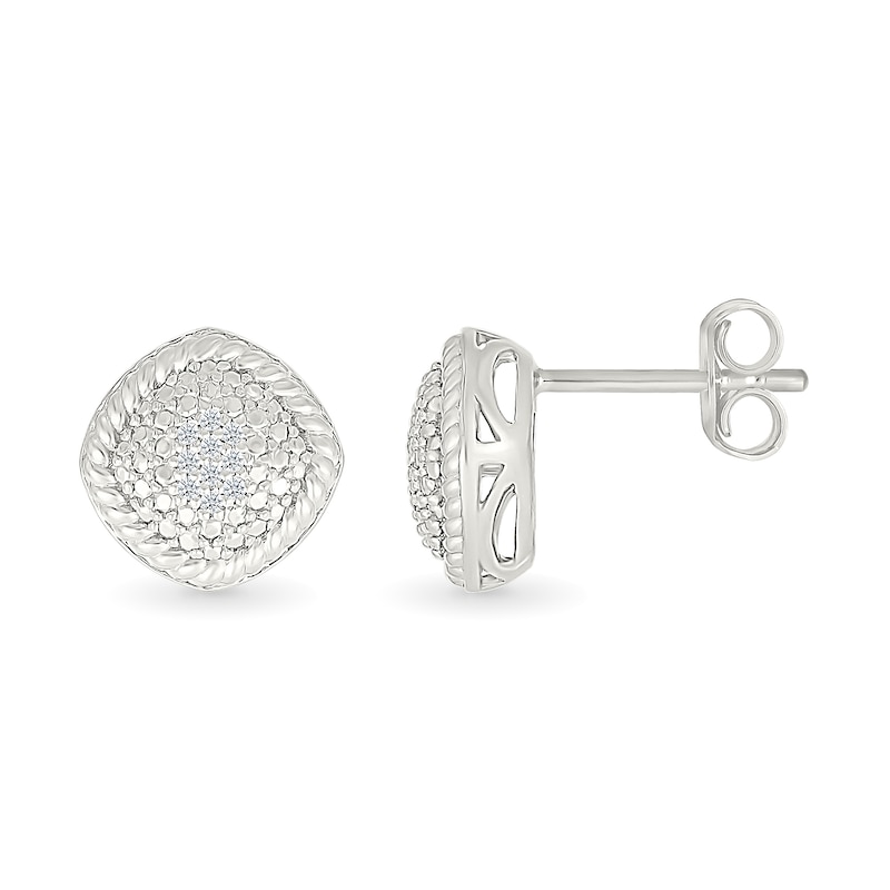 Main Image 2 of 1/20 CT. T.W. Diamond Rope-Textured Frame Tilted Cushion Stud Earrings in Sterling Silver