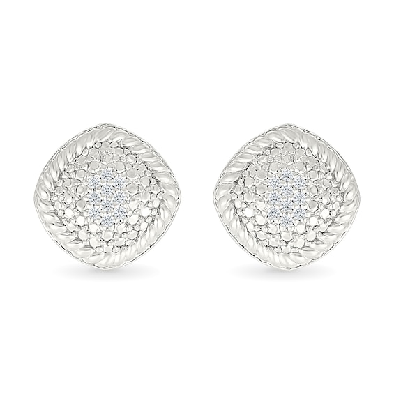 1/20 CT. T.w. Diamond Rope-Textured Frame Tilted Cushion Stud Earrings in Sterling Silver