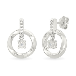 Diamond Accent Solitaire Dangle Circle Drop Earrings in Sterling Silver