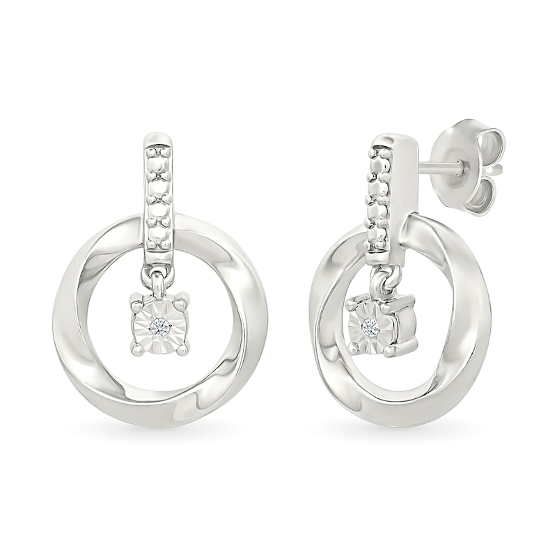 Main Image 1 of Diamond Accent Solitaire Dangle Circle Drop Earrings in Sterling Silver