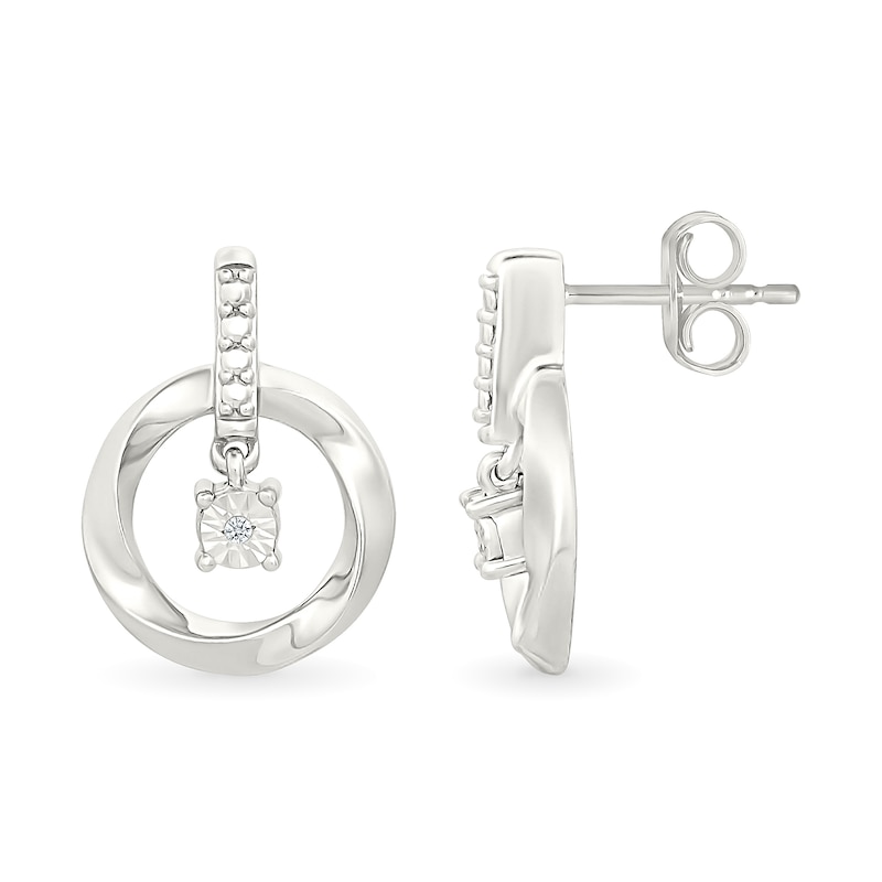Main Image 2 of Diamond Accent Solitaire Dangle Circle Drop Earrings in Sterling Silver