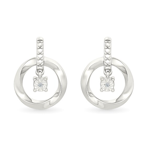 Diamond Accent Solitaire Dangle Circle Drop Earrings in Sterling Silver