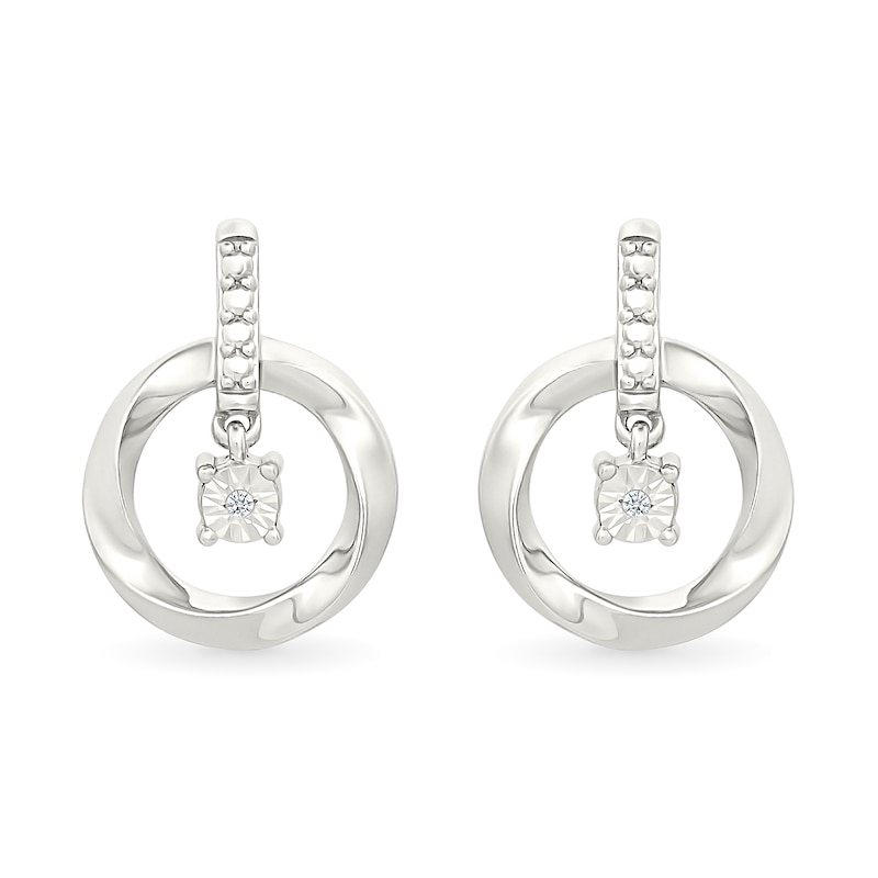 Main Image 4 of Diamond Accent Solitaire Dangle Circle Drop Earrings in Sterling Silver