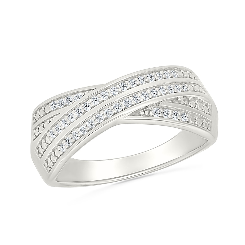 Main Image 1 of 1/6 CT. T.W. Diamond Double Row Crossover Ring in Sterling Silver