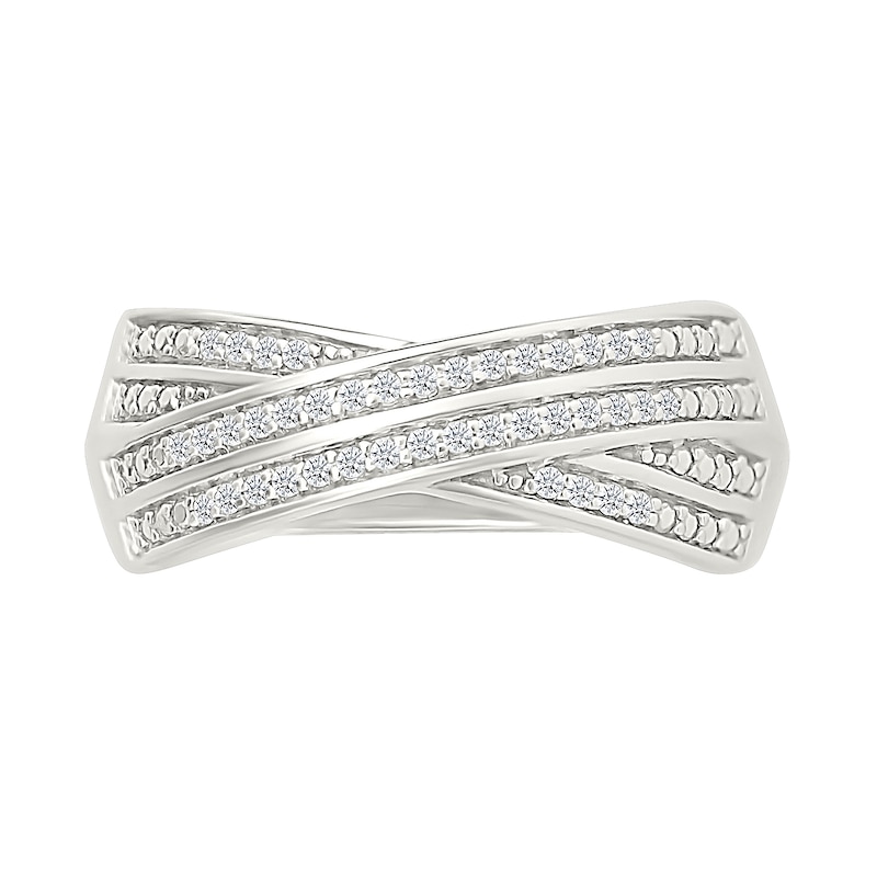 Main Image 4 of 1/6 CT. T.W. Diamond Double Row Crossover Ring in Sterling Silver