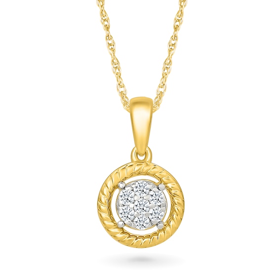 1/10 CT. T.w. Multi-Diamond Rope-Textured Frame Pendant in 10K Gold