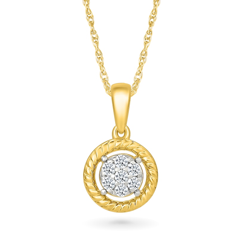 Main Image 1 of 1/10 CT. T.W. Multi-Diamond Rope-Textured Frame Pendant in 10K Gold