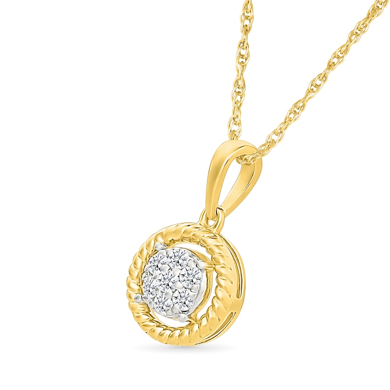 Main Image 2 of 1/10 CT. T.W. Multi-Diamond Rope-Textured Frame Pendant in 10K Gold