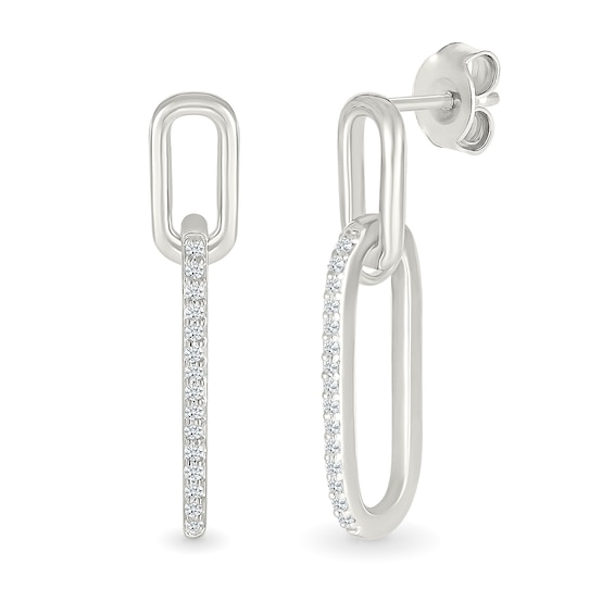 1/8 CT. T.w. Diamond Paper Clip Link Drop Earrings in Sterling Silver