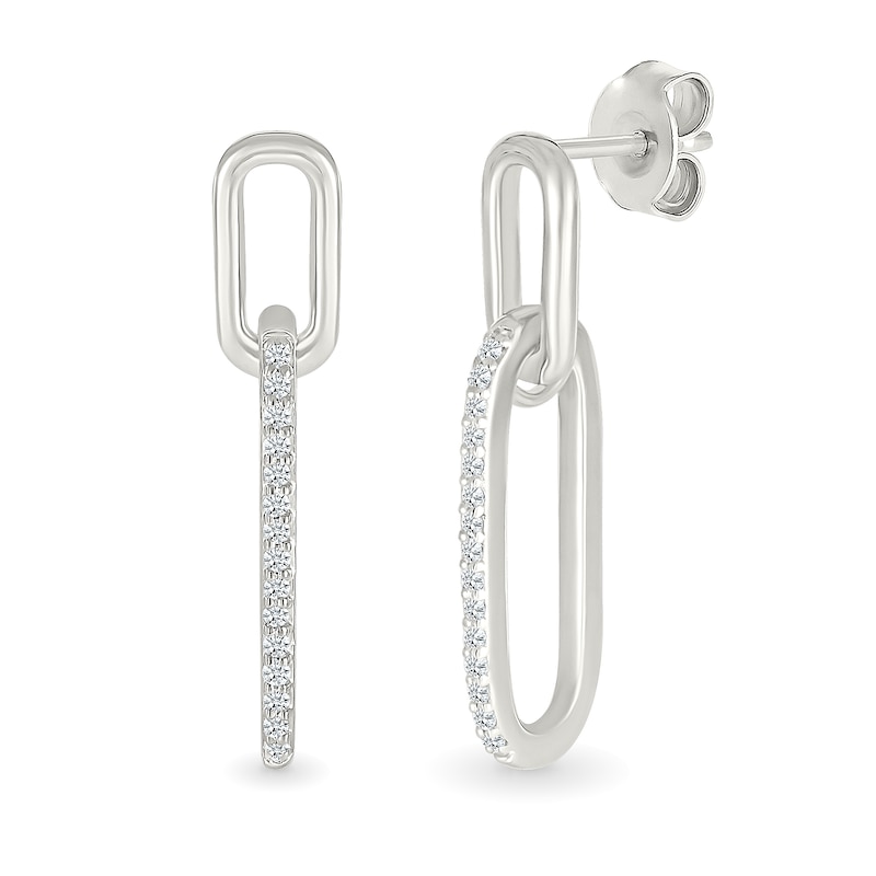 Main Image 1 of 1/8 CT. T.W. Diamond Paper Clip Link Drop Earrings in Sterling Silver