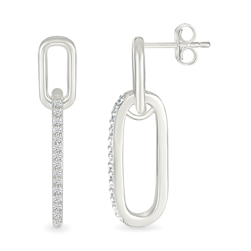 Main Image 3 of 1/8 CT. T.W. Diamond Paper Clip Link Drop Earrings in Sterling Silver