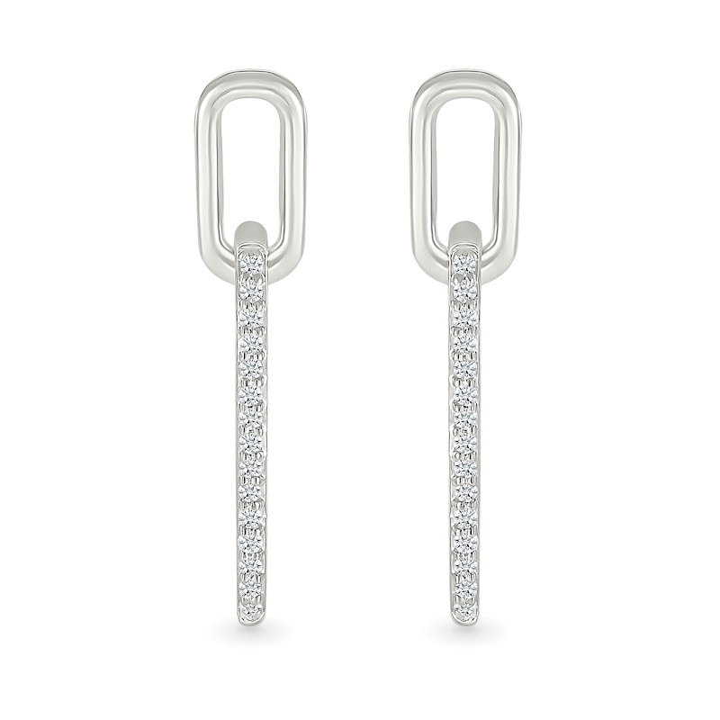 Main Image 4 of 1/8 CT. T.W. Diamond Paper Clip Link Drop Earrings in Sterling Silver
