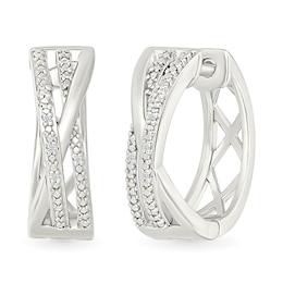 Diamond Accent Multi-Row Criss-Cross Hoop Earrings in Sterling Silver
