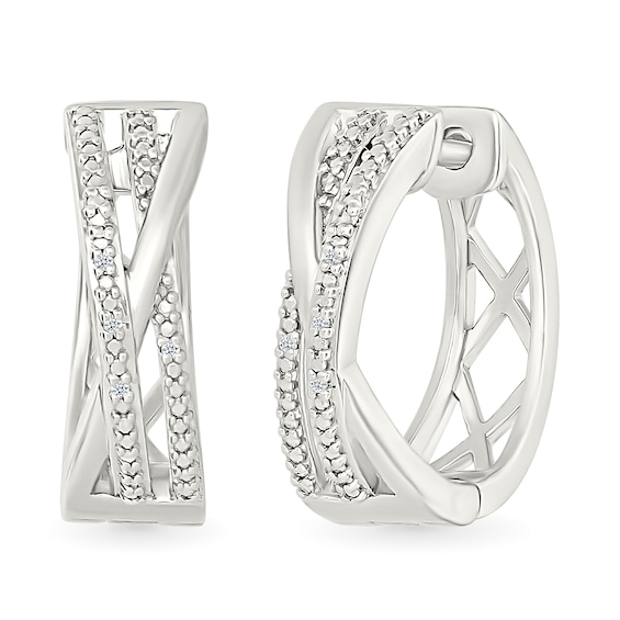Diamond Accent Multi-Row Criss-Cross Hoop Earrings in Sterling Silver