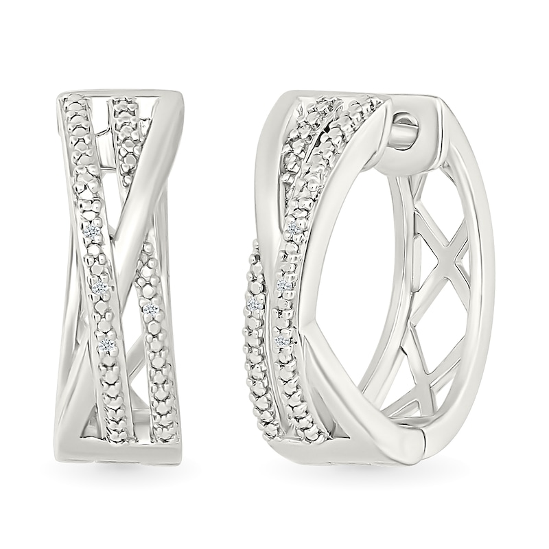 Main Image 1 of Diamond Accent Multi-Row Criss-Cross Hoop Earrings in Sterling Silver