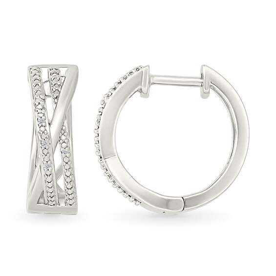Diamond Accent Multi-Row Criss-Cross Hoop Earrings in Sterling Silver