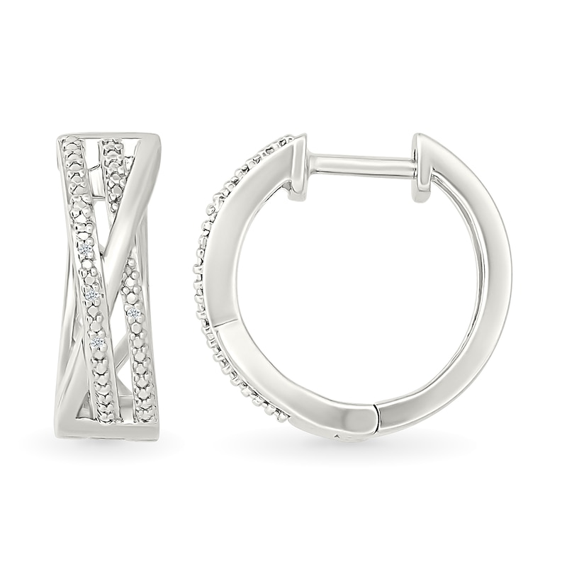 Main Image 2 of Diamond Accent Multi-Row Criss-Cross Hoop Earrings in Sterling Silver