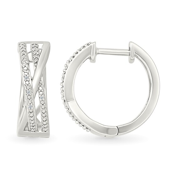 Diamond Accent Multi-Row Criss-Cross Hoop Earrings in Sterling Silver