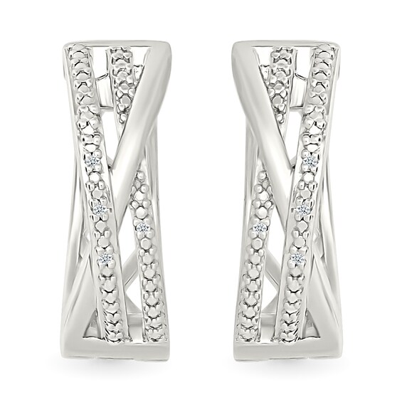 Diamond Accent Multi-Row Criss-Cross Hoop Earrings in Sterling Silver