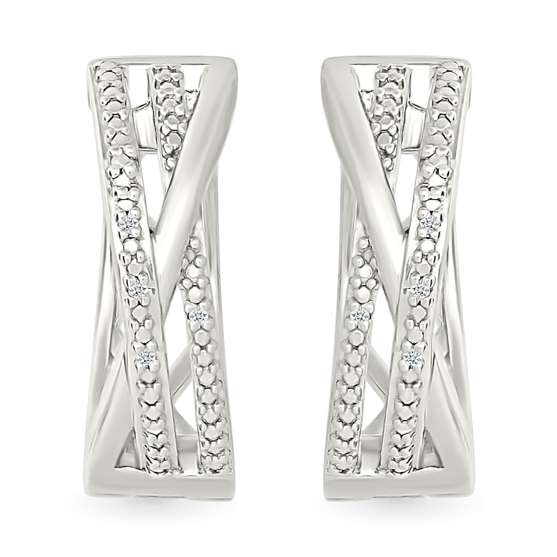 Main Image 4 of Diamond Accent Multi-Row Criss-Cross Hoop Earrings in Sterling Silver