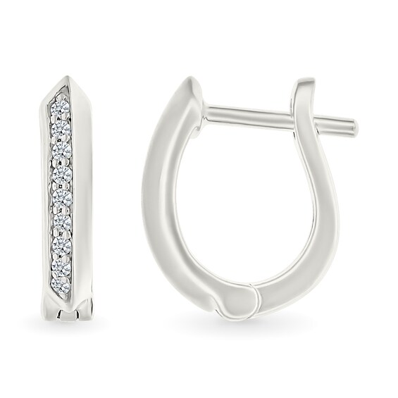 1/10 CT. T.w. Diamond Knife Edge Hoop Earrings in Sterling Silver