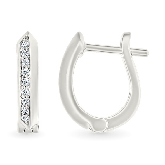 1/10 CT. T.w. Diamond Knife Edge Hoop Earrings in Sterling Silver