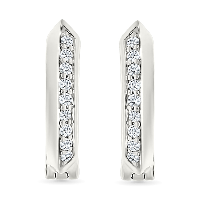 Main Image 4 of 1/10 CT. T.W. Diamond Knife Edge Hoop Earrings in Sterling Silver