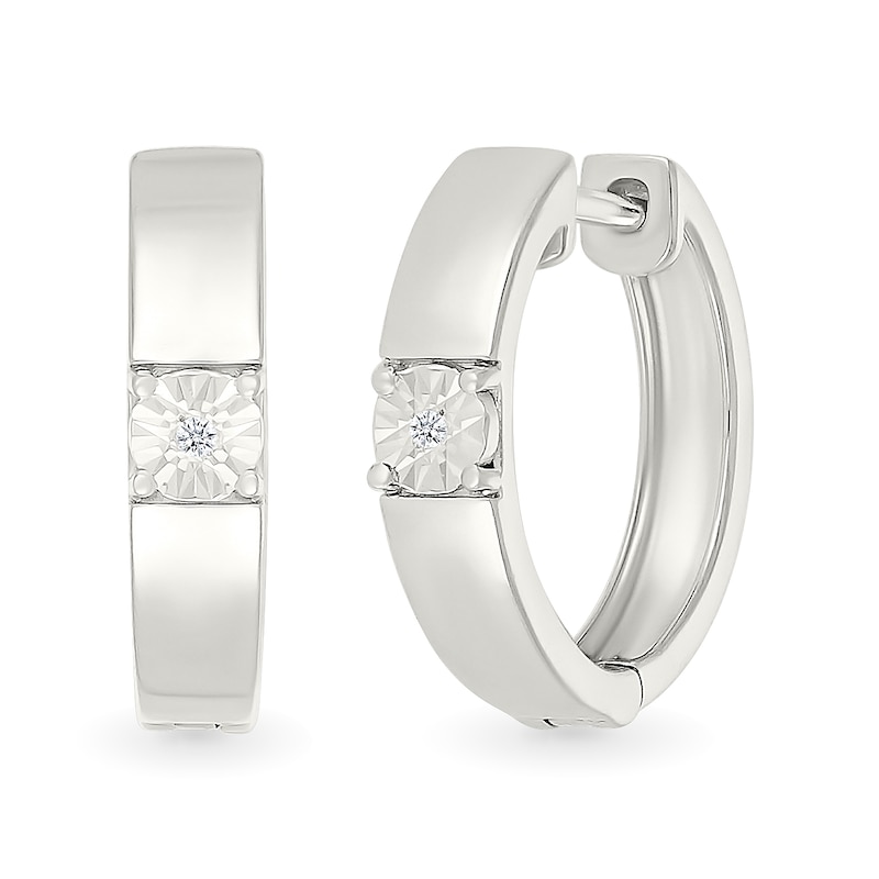Main Image 1 of Diamond Accent Miracle Solitaire Hoop Earrings in Sterling Silver