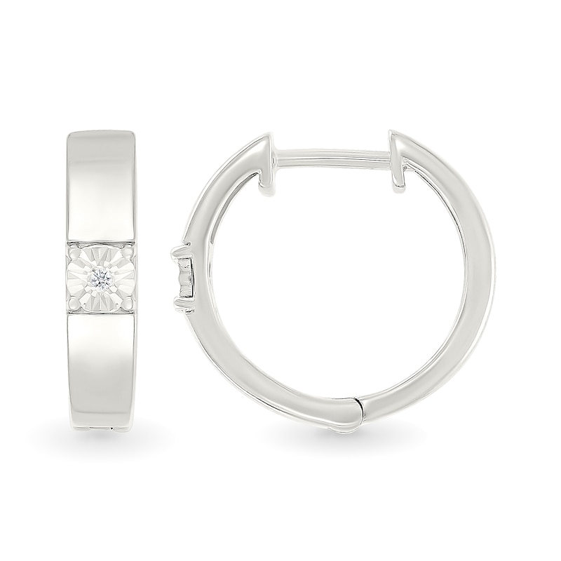 Main Image 3 of Diamond Accent Miracle Solitaire Hoop Earrings in Sterling Silver