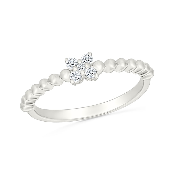1/10 CT. T.w. Diamond Flower Cluster Beaded Ring in Sterling Silver