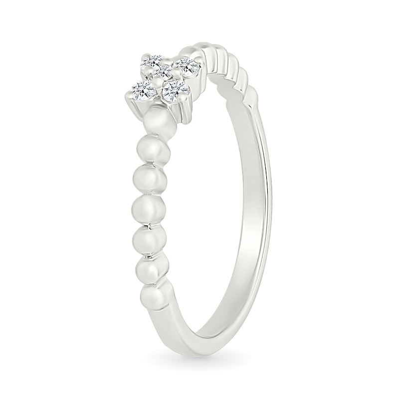 Main Image 3 of 1/10 CT. T.W. Diamond Flower Cluster Beaded Ring in Sterling Silver