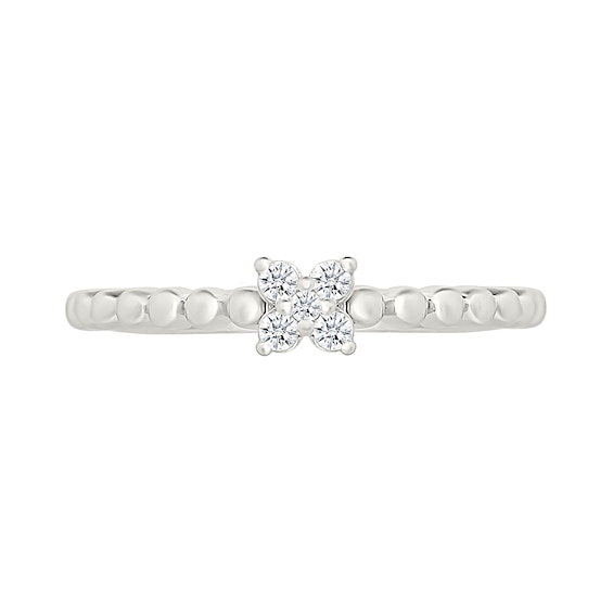 1/10 CT. T.w. Diamond Flower Cluster Beaded Ring in Sterling Silver