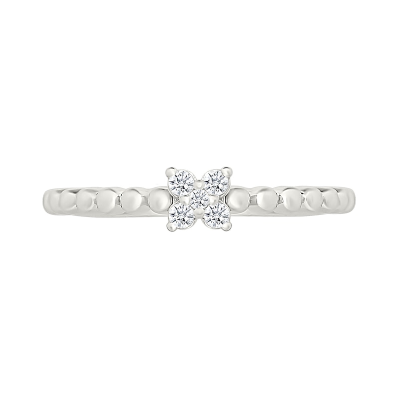Main Image 4 of 1/10 CT. T.W. Diamond Flower Cluster Beaded Ring in Sterling Silver