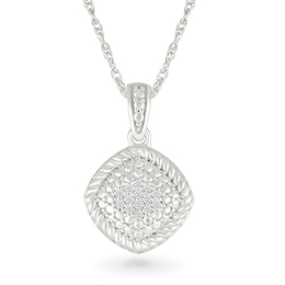 1/20 CT. T.W. Diamond Rope-Textured Frame Tilted Cushion Pendant in Sterling Silver