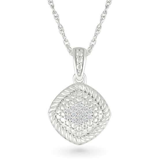 1/20 CT. T.w. Diamond Rope-Textured Frame Tilted Cushion Pendant in Sterling Silver