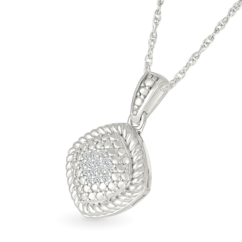 Main Image 2 of 1/20 CT. T.W. Diamond Rope-Textured Frame Tilted Cushion Pendant in Sterling Silver
