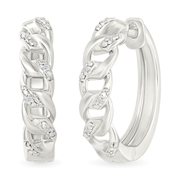 Diamond Accent Cuban Chain Link Hoop Earrings in Sterling Silver