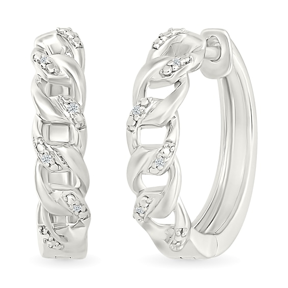 Diamond Accent Cuban Chain Link Hoop Earrings in Sterling Silver