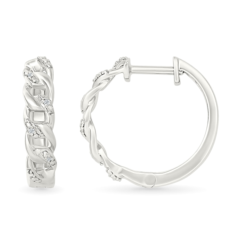 Main Image 2 of Diamond Accent Cuban Chain Link Hoop Earrings in Sterling Silver